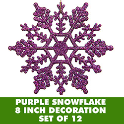 8 Inch Purple Glitter Snowflake 12 per Set