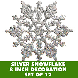 8 Inch Silver Glitter Snowflake Set Of 12