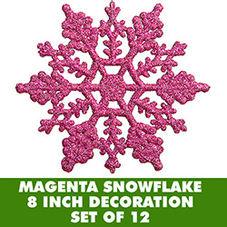 8 Inch Magenta Glitter Snowflake 12 per Set