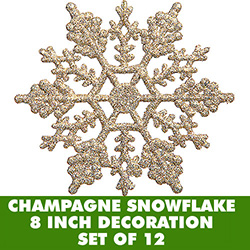 8 Inch Champagne Glitter Snowflake 12 per Set
