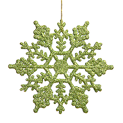 8 Inch Lime Glitter Snowflake Ornament 12 per Set