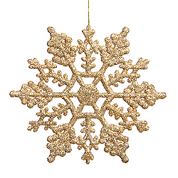 8 Inch Antique Gold Glitter Snowflake Ornament 12 per Set