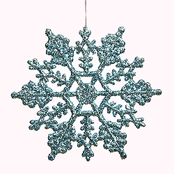 8 Inch Baby Blue Glitter Snowflake Ornament 12 per Set