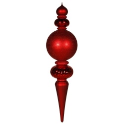62 Inch Red Assorted Finishes with Glitter Swirl Stripes Finial Christmas Ornament Shatterproof