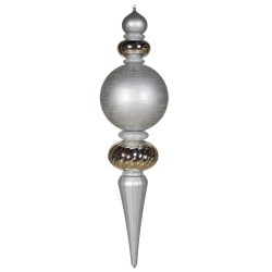 62 Inch Silver Assorted Finishes with Glitter Swirl Stripes Finial Christmas Ornament Shatterproof