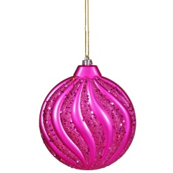 Christmas Ornaments 6 Inch Plastic Cerise Pink 6 Inch Cerise Pink Matte Glitter Swirl Flat Round Christmas Ornament