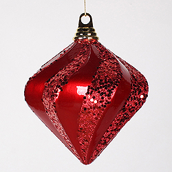 6 Inch Red Candy Glitter Swirl Diamond Christmas Ornament