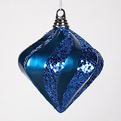 6 Inch Sea Blue Candy Glitter Swirl Diamond Christmas Ornament
