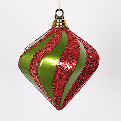 Christmastopia.com 6 Inch Lime And Red Candy Glitter Swirl Diamond Christmas Ornament