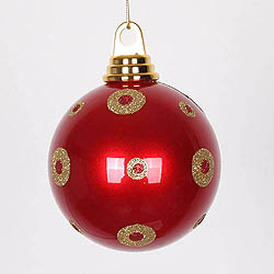 4.75 Inch Red And Gold Polka Dot Candy Round Ornament Box of 3