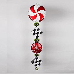 Jumbo 45 Inch Red White Candy with Black Checkered Christmas Finial Ornament