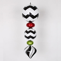 Christmastopia.com Jumbo 24 Inch Black Shiny with White Chevron Christmas Finial Ornament