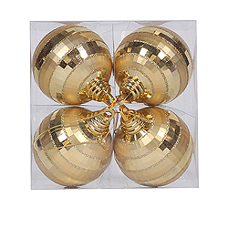 Christmastopia.com 4 Inch Gold Shiny Matte Mirror Round Shatterproof Mardi Gras Ornament 4 per Set