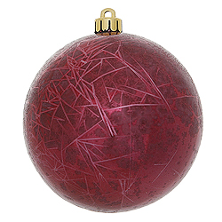 6 Inch Burgundy Crackle Ball Ornament 4 per Set