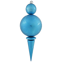 26 Inch Turquoise Matte Glossy Swirl Christmas Finial Ornament Shatterproof UV