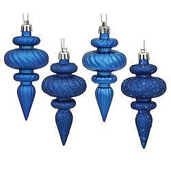 Christmastopia.com 4 Inch Blue Christmas Finial Ornament Assorted Finishes Set of 8 Shatterproof