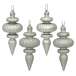 Christmastopia.com 4 Inch Silver Christmas Finial Ornament Assorted Finishes Set of 8 Shatterproof