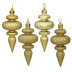 4 Inch Gold Christmas Finial Ornament Assorted Finishes Set of 8 Shatterproof