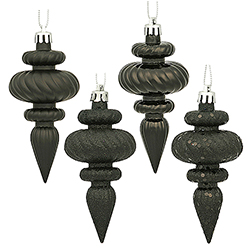 Christmastopia.com 4 Inch Black Christmas Finial Ornament Assorted Finishes Set of 8 Shatterproof