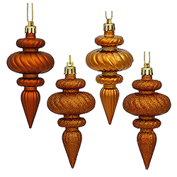 4 Inch Burnish Orange Christmas Finial Ornament Assorted Finishes Set of 8 Shatterproof