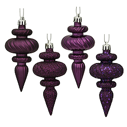 Christmastopia.com 4 Inch Plum Christmas Finial Ornament Assorted Finishes Set of 8 Shatterproof