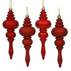 Christmastopia.com - 7 Inch Red Finial Assorted Finishes Christmas Ornament Shatterproof Set of 8