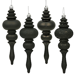 7 Inch Black Finial Assorted Finishes Christmas Ornament Shatterproof Set of 8