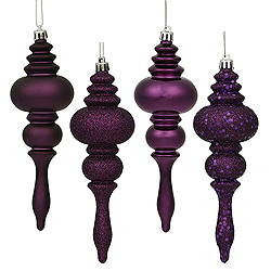 7 Inch Violet Finial Assorted Finishes Christmas Ornament Shatterproof Set of 8