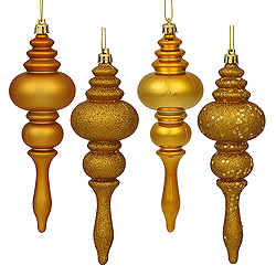 Christmastopia.com 7 Inch Gold Finial Assorted Finishes Christmas Ornament Shatterproof Set of 8