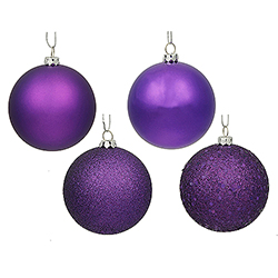4 Inch Purple Ornament Assorted Finishes Round Christmas Ball Ornament 12 per Set