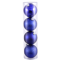 Christmastopia.com - 4 Inch Cobalt Blue Round Assorted Finishes Round Christmas Ball Ornament 12 per Set