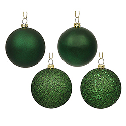 4 Inch Emerald Round Assorted Finishes Round Christmas Ball Ornament 12 per Set