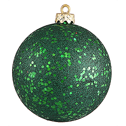 4 Inch Emerald Sequin Round Ornament 6 per Set