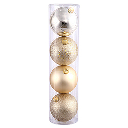 Christmastopia.com - 4 Inch Champagne Round Assorted Finishes Round Christmas Ball Ornament 12 per Set