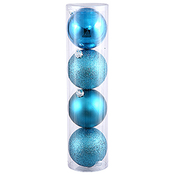 Christmastopia.com - 4.75 Inch Turquoise Ornament Assorted Finishes 4 per Set