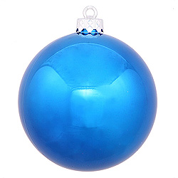 6 Inch Blue Shiny Round Shatterproof UV Christmas Ball Ornament 4 per Set