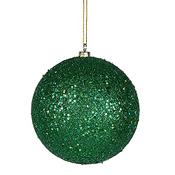 6 Inch Green Sequin Round Shatterproof UV Christmas Ball Ornament 4 per Set