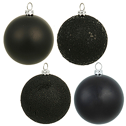 6 Inch Black Assorted Finishes Round Christmas Ball Ornament 4 per Set
