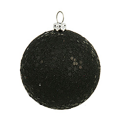 6 Inch Black Sequin Round Shatterproof UV Christmas Ball Ornament 4 per Set