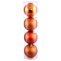 6 Inch Burnish Orange Assorted Finishes Round Christmas Ball Ornament 4 per Set