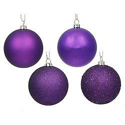 8 Inch Purple Assorted Finishes Round Christmas Ball Ornament 4 per Set