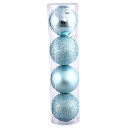 Christmastopia.com - 8 Inch Baby Blue Ball Ornament Assorted Finishes 4 per Set