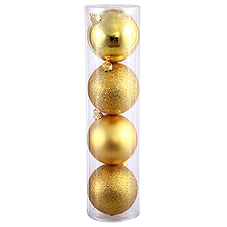 10 Inch Gold Assorted Christmas Ball Ornament - 4 per Set