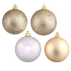 10 Inch Champagne Assorted Christmas Ball Ornament - 4 per Set