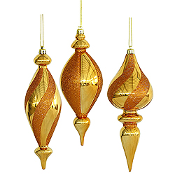 Christmastopia.com 8 Inch Copper Shiny with Glitter Swirl 3 Assorted Finial Christmas Ornaments Shatterproof