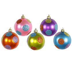 2.4 Inch Assorted Candy Polka Dot Ornament Box of 15
