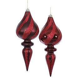 12 Inch Burgundy Assorted Finishes with Glitter Swirl Stripes Finial Christmas Ornament