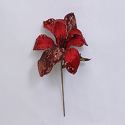 30 Inch Red Beaded Magnolia Flower Decoration 11 Inch Flower