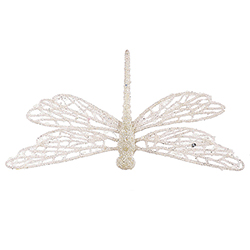 6 Inch White Dragonfly Glitter Decoration - Case Of 12