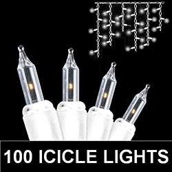 100 Clear Icicle Lights White Wire